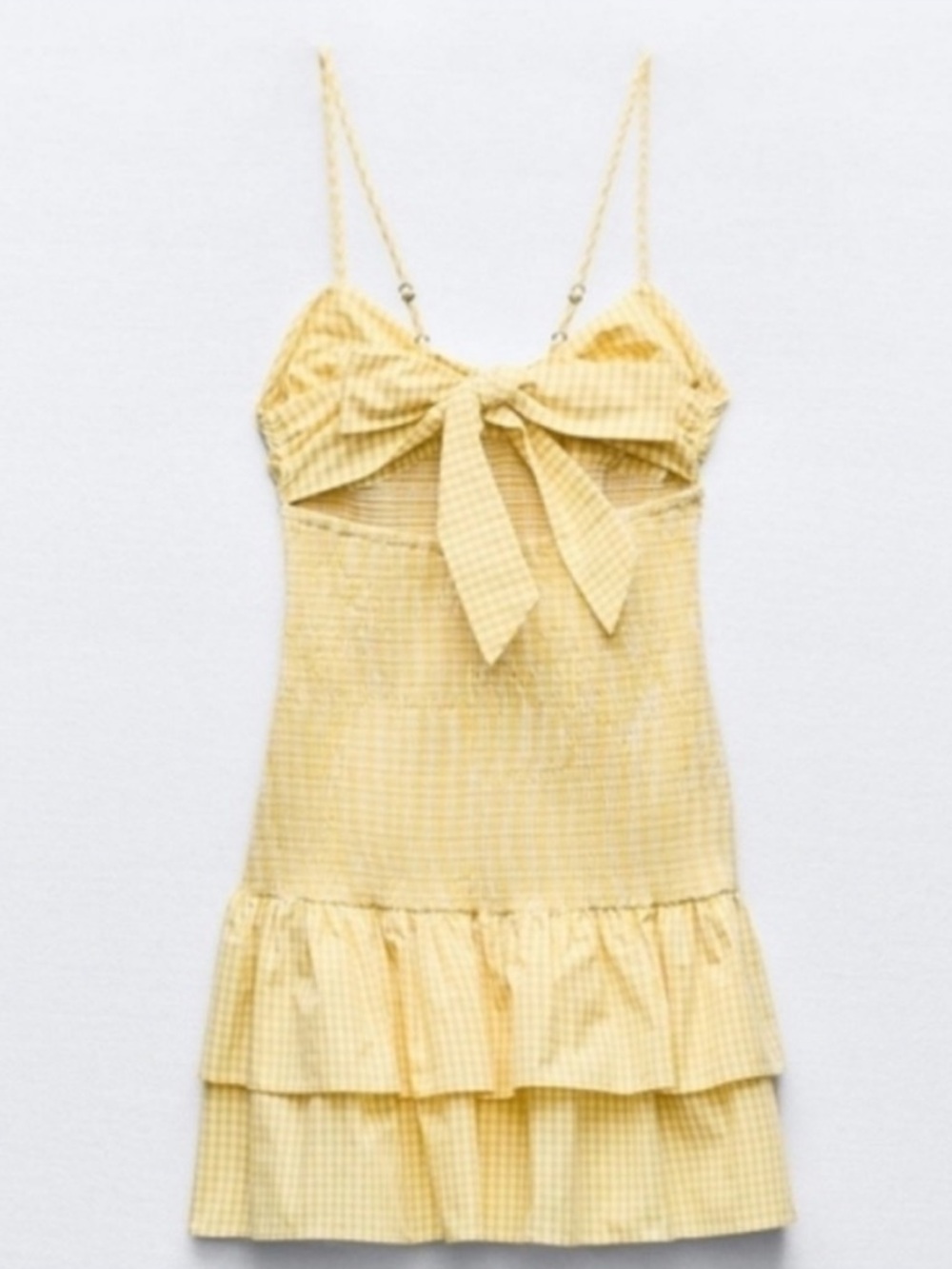 Zara Yellow Gingham Smocked Ruffle Mini Dress - Picture 3 of 5